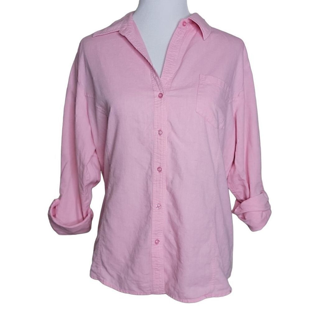 Riders by Lee Roll Sleeve Button Down Collar Shirt Pink Size XL
